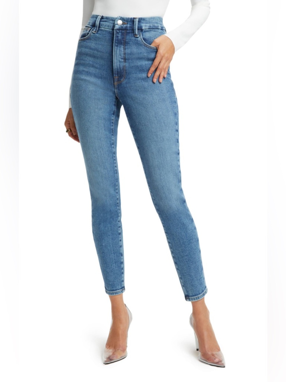 Good American sz 8 Cropped Skinny Jeans in Light Blue Indigo